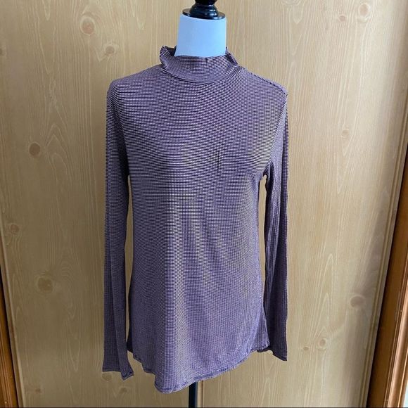 Anthropologie Postmark • Striped Ribbed Long Sleeve Turtleneck Top - Picture 2 of 9